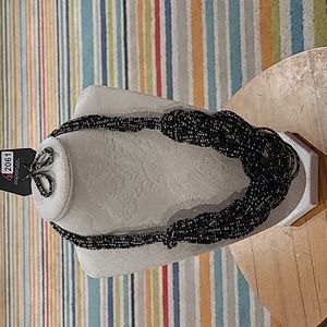 Paparazzi silver & black braided beaded necklace with matching fishhook earrings